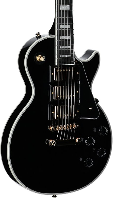 Epiphone Exclusive Les Paul Custom 3-Pickup Electric Guitar (with Soft Case), Ebony, Full Left Front
