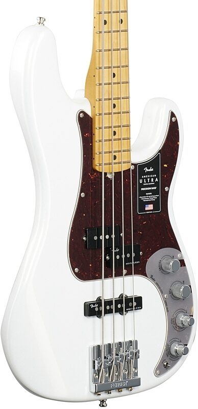 Fender American Ultra Precision Electric Bass, Maple Fingerboard (with Case), Arctic Pearl, Full Left Front