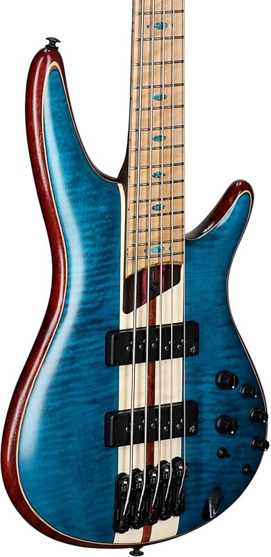 Ibanez SR1425 Premium Electric Bass, 5-String (with Gig Bag), Caribbean Green, Scratch and Dent, Full Left Front