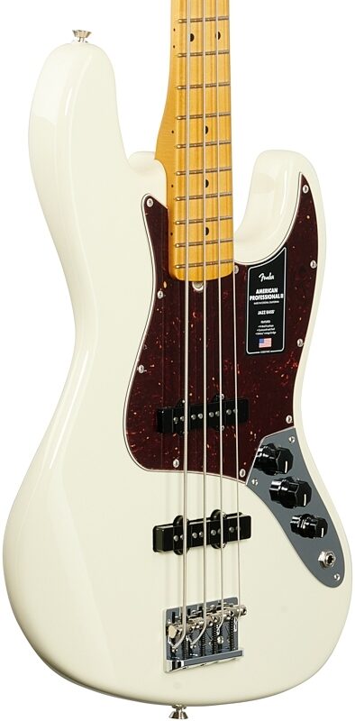 Fender American Pro II Jazz Electric Bass, Maple Fingerboard (with Case), Olympic White, Full Left Front