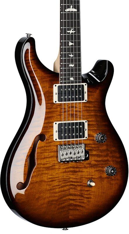 PRS Paul Reed Smith CE 24 Semi-Hollowbody Electric Guitar (with Gig Bag), Black Amber, Full Left Front