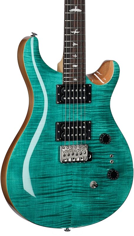PRS Paul Reed Smith SE Custom 24-08 Electric Guitar (with Gig Bag), Turquoise, Blemished, Full Left Front