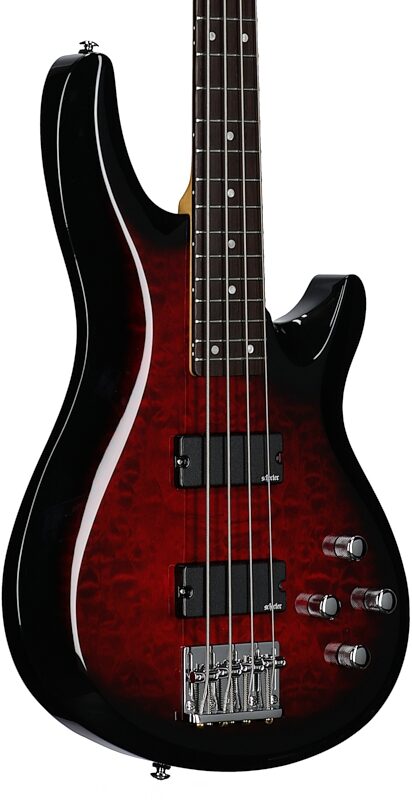 Schecter C-4 Plus Bass Guitar, See Through Cherry Burst, Full Left Front
