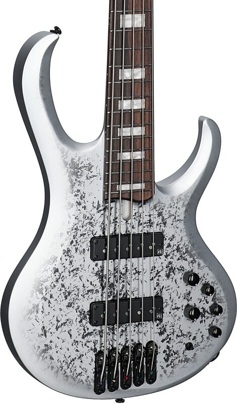 Ibanez BTB 25th Anniversary Electric Bass, 5-String, Silver Blizzard, Blemished, Full Left Front