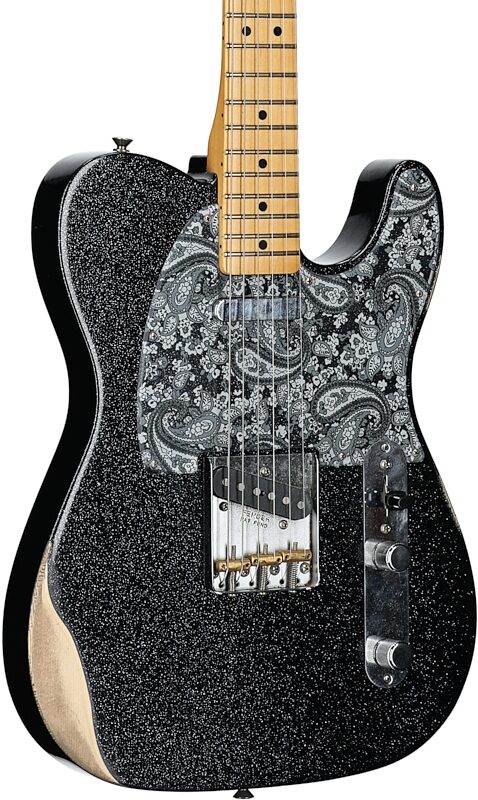 Fender Brad Paisley Worn Telecaster Electric Guitar (with Gig Bag), Black Sparkle, Full Left Front