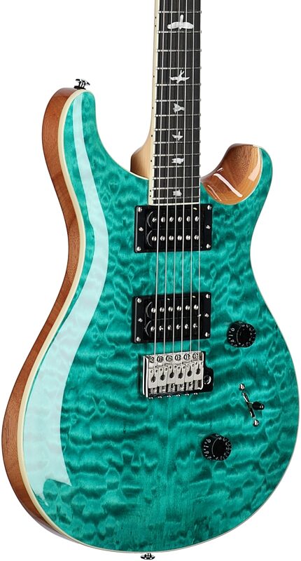 PRS Paul Reed Smith SE Custom 24 Quilt Top Electric Guitar (with Gig Bag), Turquoise, Full Left Front