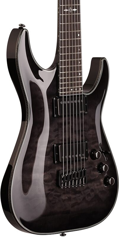 Schecter Hellraiser Hybrid C-7 Electric Guitar, 7-String, Transparent Black Burst, Full Left Front