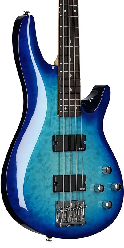 Schecter C-4 Plus Bass Guitar, Ocean Blue Burst, Full Left Front