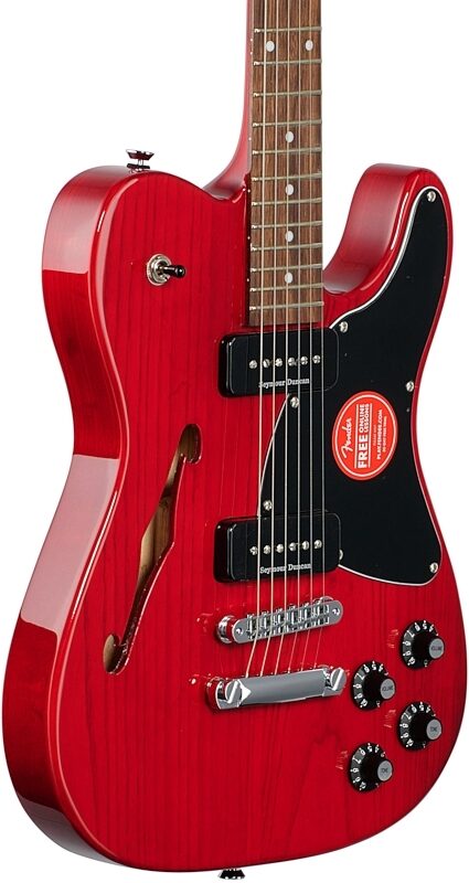 Fender Jim Adkins JA90 Telecaster Thinline Electric Guitar, with Laurel Fingerboard, Crimson Transparent, Full Left Front