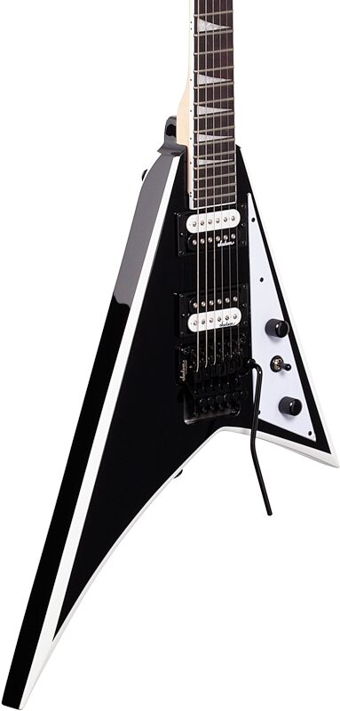 Jackson JS Series Rhoads JS32 Electric Guitar, Amaranth Fingerboard, Black with White Bevels, Full Left Front