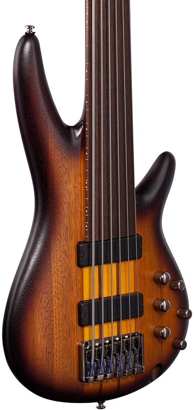 Ibanez SRF706 Portamento Fretless Electric Bass, 6-String, Brown Burst Flat, Full Left Front