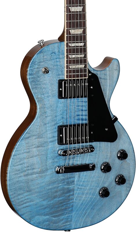 Gibson Exclusive Les Paul Studio Figured Electric Guitar (with Soft Case), Figured Ocean Blue, Full Left Front