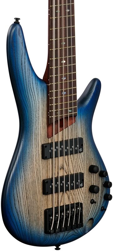 Ibanez SR606E Electric Bass, 6-String, Cosmic Blue Starburst Flat, Full Left Front