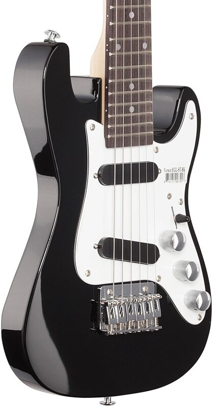 Vorson S-Style Guitarlele Travel Electric Guitar (with Gig Bag), Black, Full Left Front