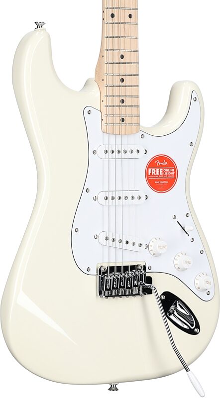 Squier Affinity Stratocaster Electric Guitar, with Maple Fingerboard, Olympic White, Full Left Front