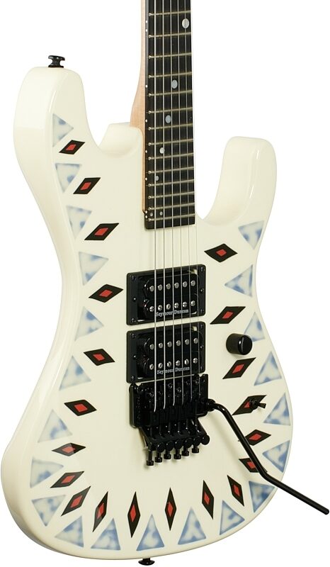 Kramer Nightswan Electric Guitar, Vintage White Aztec Marble, Custom Graphics, Full Left Front
