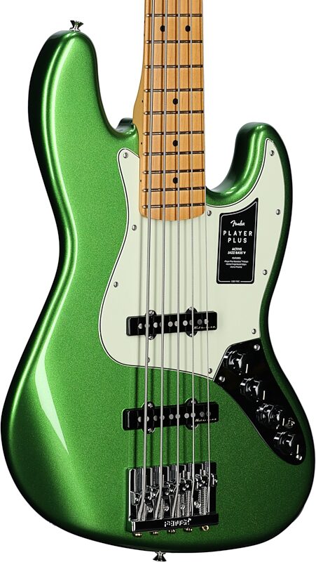 Fender Player Plus V Jazz Electric Bass, Maple Fingerboard (with Gig Bag), Cosmic Jade, Full Left Front
