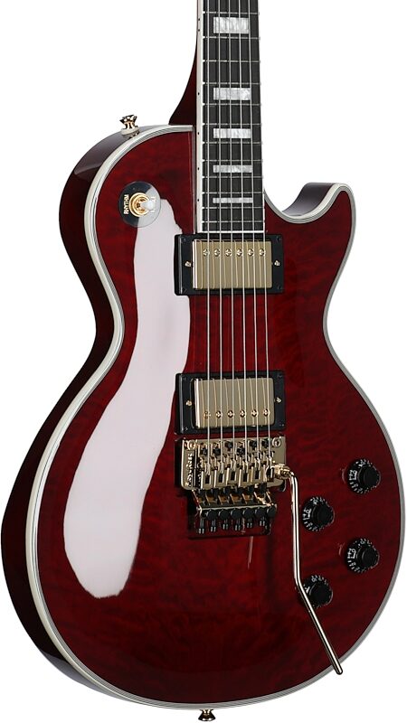 Epiphone Alex Lifeson Les Paul Custom Axcess Electric Guitar (with Case), Quilt Ruby, Full Left Front