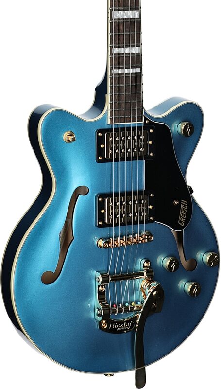Gretsch G2655T Streamliner Center Block Junior Electric Guitar with Bigsby Tremolo, Riviera Blue, Full Left Front