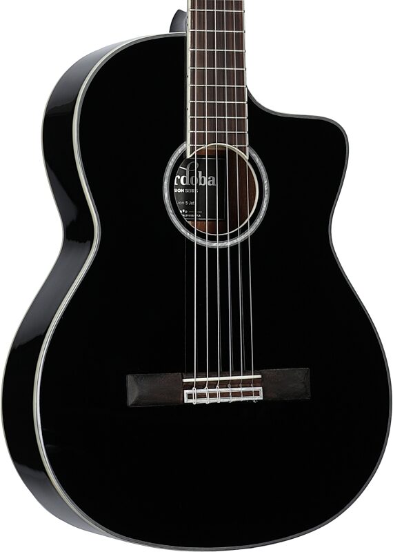 Cordoba Fusion 5 Nylon String Guitar, Black, Full Left Front