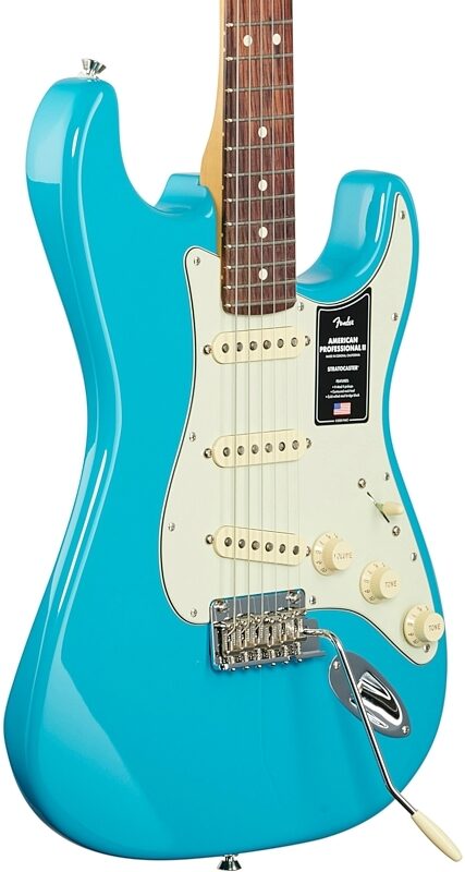 Fender American Professional II Stratocaster Electric Guitar, Rosewood Fingerboard (with Case), Miami Blue, Full Left Front