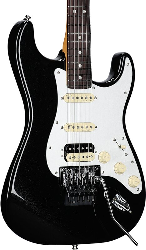 Fender American Ultra Luxe Stratocaster FR HSS Electric Guitar (with Case), Mystic Black, USED, Blemished, Full Left Front