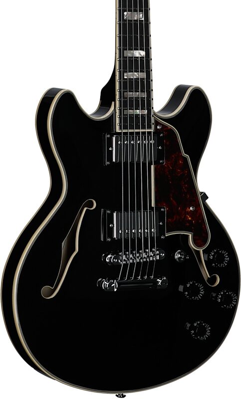 D'Angelico Premier Mini Double-Cutaway Electric Guitar (with Gig Bag), Black Flake, Full Left Front