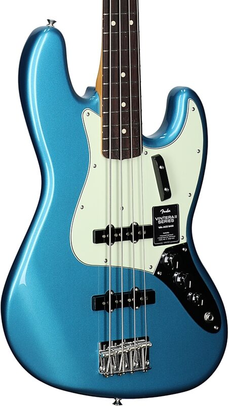 Fender Vintera II '60s Jazz Electric Bass, Rosewood Fingerboard (with Gig Bag), Lake Placid Blue, Full Left Front