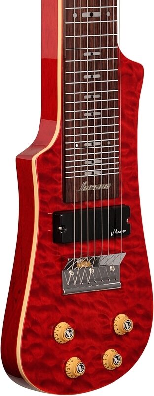 Vorson LT-230-8 Active Lap Steel Guitar, 8-String (with Gig Bag), Transparent Red Quilt, Full Left Front