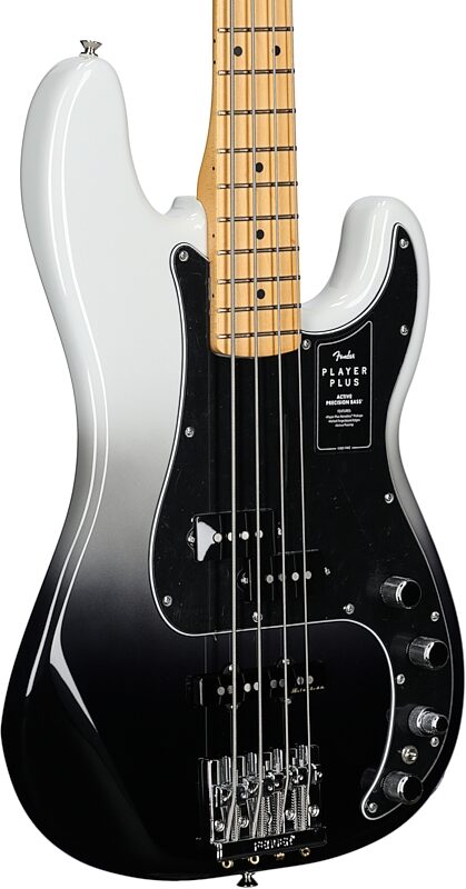 Fender Player Plus Precision Electric Bass, Maple Fingerboard (with Gig Bag), Silver Smoke, Full Left Front
