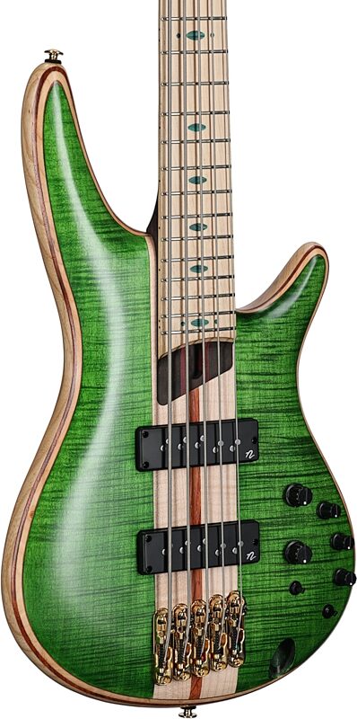 Ibanez SR5FMDX Premium Electric Bass, 5-String (with Gig Bag), Emerald Green, Blemished, Full Left Front