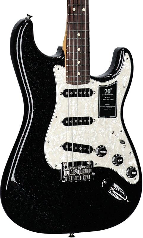 Fender 70th Anniversary Player Stratocaster Electric Guitar, Rosewood Fingerboard (with Case), Nebula Noir, Full Left Front