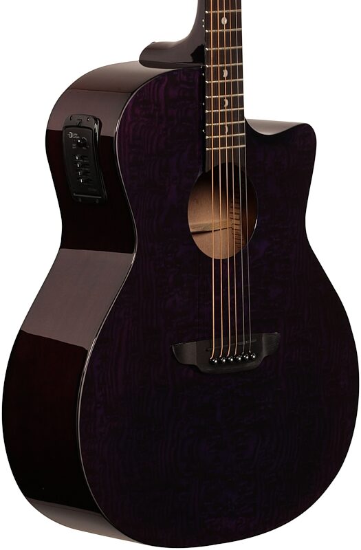 Luna Gypsy Quilt Top Acoustic-Electric Guitar, Transparent Purple, Full Left Front