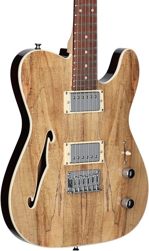 Michael Kelly 58 Thinline Electric Guitar, Natural, Spalted Maple Top, Full Left Front