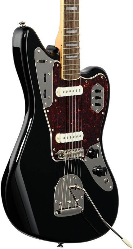 Squier Classic Vibe '70s Jaguar Electric Guitar, with Laurel Fingerboard, Black, Full Left Front