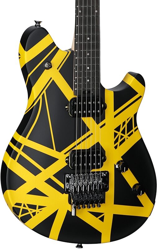 EVH Eddie Van Halen Wolfgang Special Ebony Fingerboard Electric Guitar, Striped Black and Yellow, USED, Scratch and Dent, Full Left Front