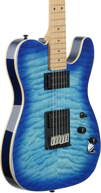 Schecter PT Pro Electric Guitar, Transparent Blue Burst, Full Left Front