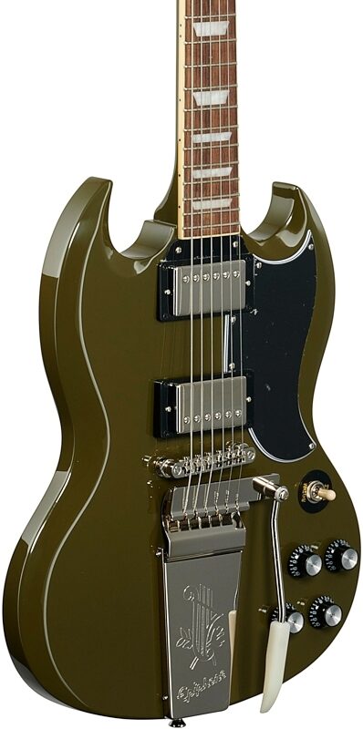 Epiphone Exclusive SG Standard '61 Maestro Vibrola Electric Guitar, Olive Drab Green, Full Left Front