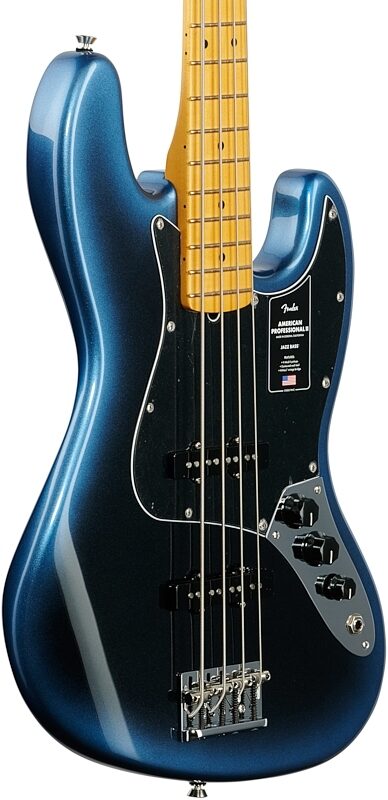 Fender American Pro II Jazz Electric Bass, Maple Fingerboard (with Case), Dark Night, Full Left Front