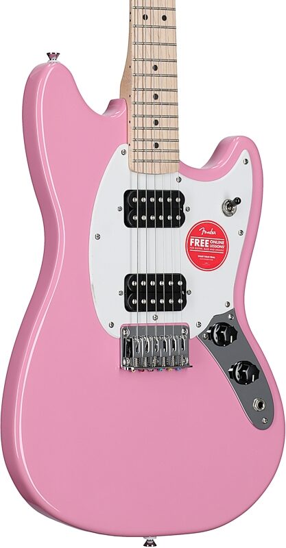 Squier Sonic Mustang HH Electric Guitar, Maple Fingerboard, Flash Pink, Full Left Front