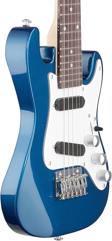 Vorson S-Style Guitarlele Travel Electric Guitar (with Gig Bag), Metallic Blue, Full Left Front
