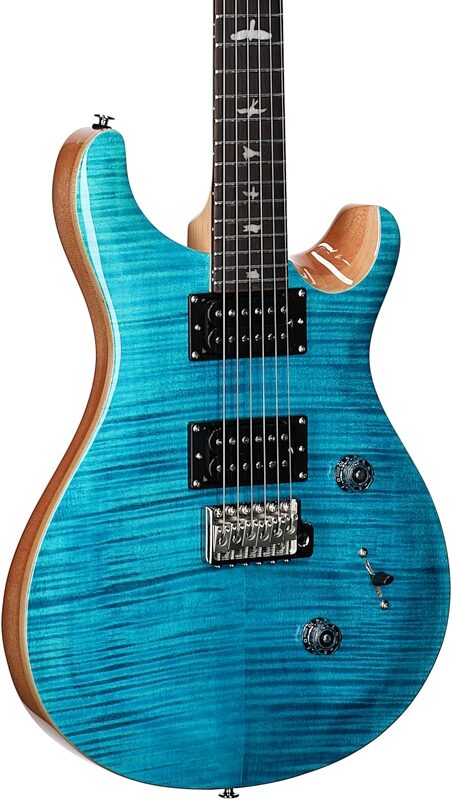 PRS Paul Reed Smith SE Custom 24 Electric Guitar (with Gig Bag), Blue Matteo, Natural Back, Full Left Front