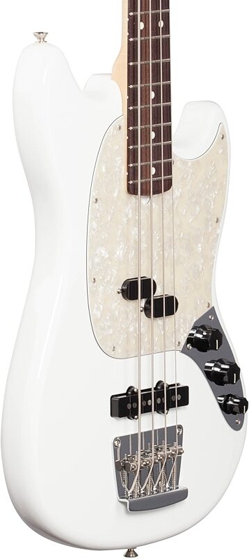 Fender American Performer Mustang Electric Bass Guitar, Rosewood Fingerboard (with Gig Bag), Arctic White, Full Left Front