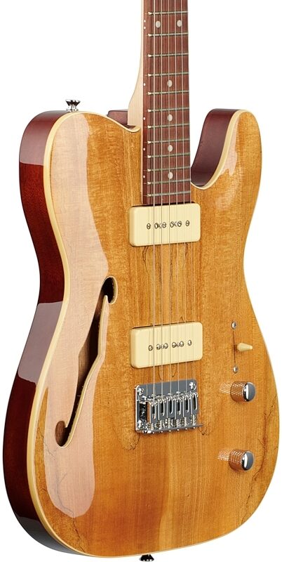 Michael Kelly 59 Thinline Electric Guitar, Natural Top, Spalted Maple, Full Left Front