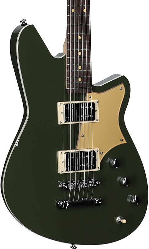 Reverend Descent RA Baritone Electric Guitar Brown, Army Green, Rosewood Fretboard, Full Left Front
