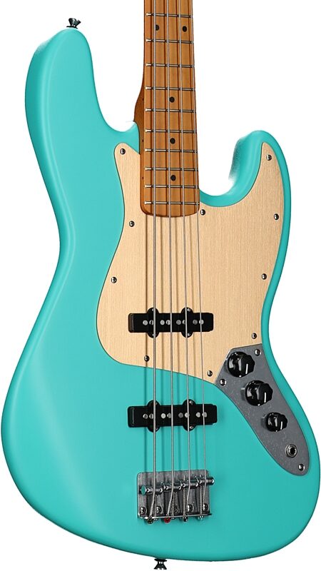 Squier 40th Anniversary Vintage Edition Jazz Bass Guitar (Maple Fingerboard), Seafoam Green, Full Left Front