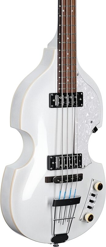 Hofner Ignition Pro Edition Violin Bass Guitar, Pearl White, Full Left Front