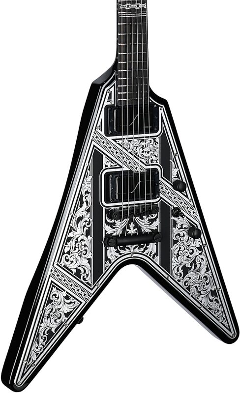 Schecter V-1 Przym Palladium Electric Guitar, Gloss Black, Full Left Front
