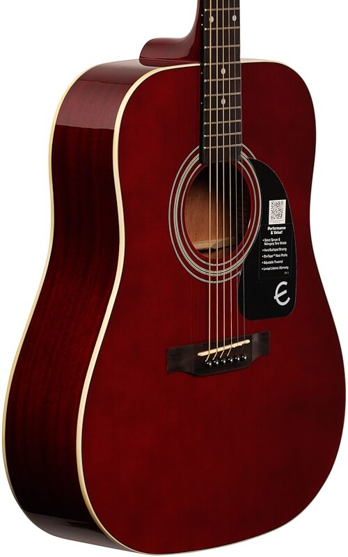 Epiphone Exclusive Limited Edition DR-100 Acoustic Guitar, Wine Red, with Gold Hardware, Full Left Front