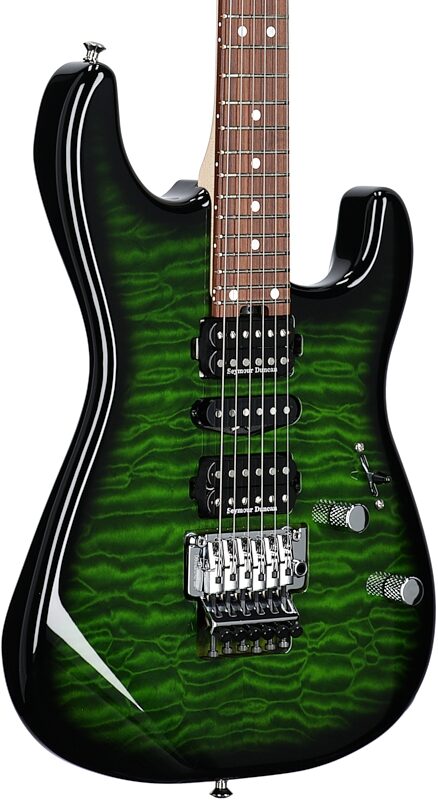 Charvel MJ San Dimas Style 1 HSH FR PF QM Electric Guitar, Transparent Green Burst, Full Left Front